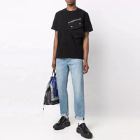 T-shirts pour hommes en coton 100% surdimensionnés de haute qualité personnalisés Hip Hop avec une grande poche poitrine en tissu peigné noir