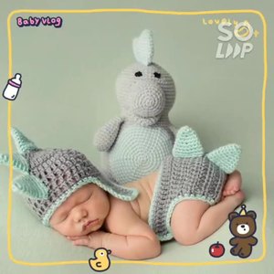 Trẻ sơ sinh trẻ sơ sinh bé chụp ảnh đạo cụ Crochet dệt kim trang phục khủng long Beanie Hat quần Set bé chụp Ảnh Quà Tặng - Product Image 4