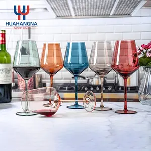 Toptan el üflemeli 17 oz Vintage özel kadeh kurşunsuz renkli kristal cam şarap bardakları su kırmızı beyaz şarap için Set
