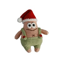 Peluche Patrick Star de Noël au crochet à la main, Amigurumi de vacances de Bob l'éponge, étoile de mer rose avec chapeau de Père Noël, cadeau de collection d'anime festif