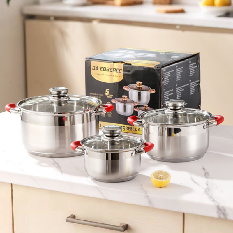 Style B/Silver Color/Silcone Handle-3pcs cookware set