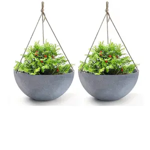 Jardineras colgantes macetas grandes de resina de 13,2 pulgadas para exteriores, jardineras para plantas de jardín, gris grande, Juego de 2 - Product Image 1