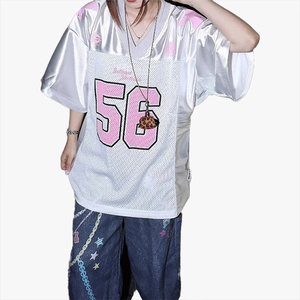 Camiseta de Moda para Mujer, Manga Corta, Holgada, Informal, Deportiva, Vintage, Estilo Hip-Hop, Cuello en V, Estilo Racing - Product Image 3