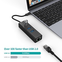 Hub con 3 puertos USB 3,0 tipo C a RJ45, Hub con 10/100/1000 Lan RJ45 Gigabit Ethernet, Adaptador de red, precio de fábrica