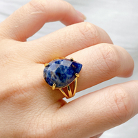 Cincin Batu Kristal Labradorit Turquoise Amethyst Quartz Bentuk Tetesan Air dengan Inlay Batu Permata Multi untuk Wanita