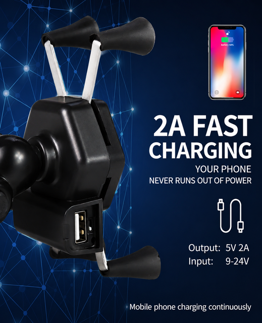 Bulk Order Waterproof New Aluminum Alloy X-Shaped Clamp USB Charging Phone Holder Front Navigation Mount Motorcycle