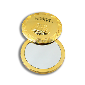 Customized Round Gold Embossed Metal Rotatable Souvenirs Pocket Compact Makeup Mirror