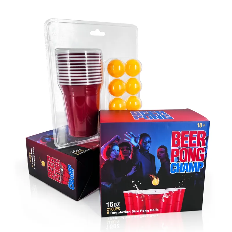 Mini bira Pong seti parti 24 adet içme oyunu kırmızı fincan bira pong kapalı 16oz parti bardağı topları ile Set