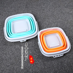 <b>Folding</b> Silicone Water <b>Bucket</b> Square Portable Fishing Bait Storage Multi Purpose Collapsible With Top Handle - Product Image 2