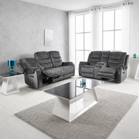 Conjunto de Sofá Reclinable Manual Extensible con Estructura de Madera y Tapicería de Gamuza Moderna, 3+2 Plazas, con Portavasos en la Consola Central para Sala de Estar