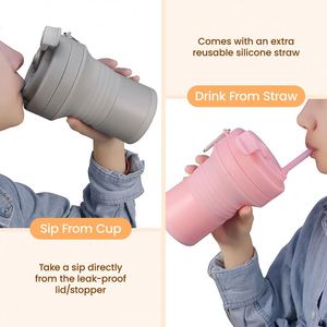 Custom Logo Collapsible Silicone Travel Cup 350ml 500ml Leakproof Foldable Coffee Cup with Straw BPA Free OEM ODM - Product Image 3