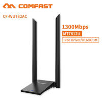 Drive Free 1300Mbps Dual Band Wifi 5 MT7612UN Chips 2 * 6dBi Antena Pared USB Adaptador inalámbrico Comfast 2 V2 Tarjeta de red