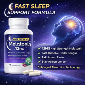 Cápsulas de <span class=keywords><strong>Melatonina</strong></span> OEM de 12 mg de Disolución Rápida, Suplemento Sublingual para el Sueño, Sabor Natural a Bayas, 60 Cápsulas - Product Image 4