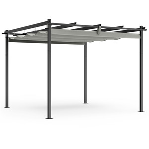 3x3mガゼボオーニング引き込み式キャノピー付きアルミパーゴラパティオ用ファブリックルーフシェード屋外引き込み式グリルパーゴラ - Product Image 2