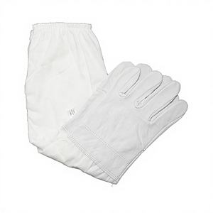 Gants d'apiculteur en cuir de mouton Witbee avec manches longues en toile et poignets élastiques, blanc et jaune, pouce droit - Product Image 1