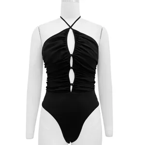 Pakaian Amerika Wanita Pakaian Playsuits Renda Berongga Wanita Bodysuits Halter Jumpsuits Seksi untuk Wanita