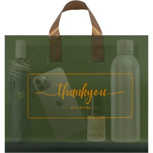Bolsas de agradecimiento de 15 pulgadas en plástico verde, bolsas de compras con asas para pequeños negocios, boutique, bolsas desechables de BOPP/Opp. - Product Image 1