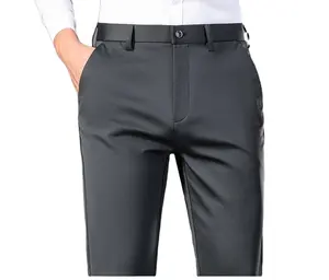 Ivy81056A yaz erkekler ince iş takım elbise pantalonları nazik rahat ışık pantolon erkekler düz bacak moda yüksek streç uzun pantolon