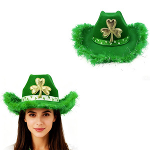 Chapeau de cowboy pour fête de la Saint-Patrick, bord effiloché, trèfle, vert, fête de carnaval, fil argenté, chapeaux de cowgirl nationaux irlandais - Product Image 2