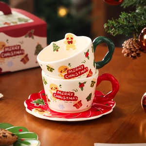Creative Christmas Cartoon Cute Gingerbread Man Ceramic Mug <b>Set</b> High Temperature Resistant <b>Afternoon</b> <b>Tea</b> Gift - Product Image 3