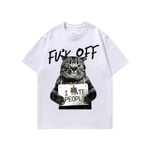 Camisetas <span class=keywords><strong>de</strong></span> Manga Corta <span class=keywords><strong>con</strong></span> Estampado <span class=keywords><strong>de</strong></span> Gato <span class=keywords><strong>Japon</strong></span>és Estilo Urbano Americano Oversized y Desgastado, Tops <span class=keywords><strong>de</strong></span> Manga Corta para Parejas, Marca <span class=keywords><strong>de</strong></span> Moda - Product Image 1