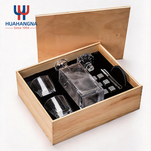Premium Barware Bourbon Whiskey Decanter Set with 2 Glasses & 6 Chilling Stones in Natural Wooden Sliding <b>Box</b> Gift - Product Image 2
