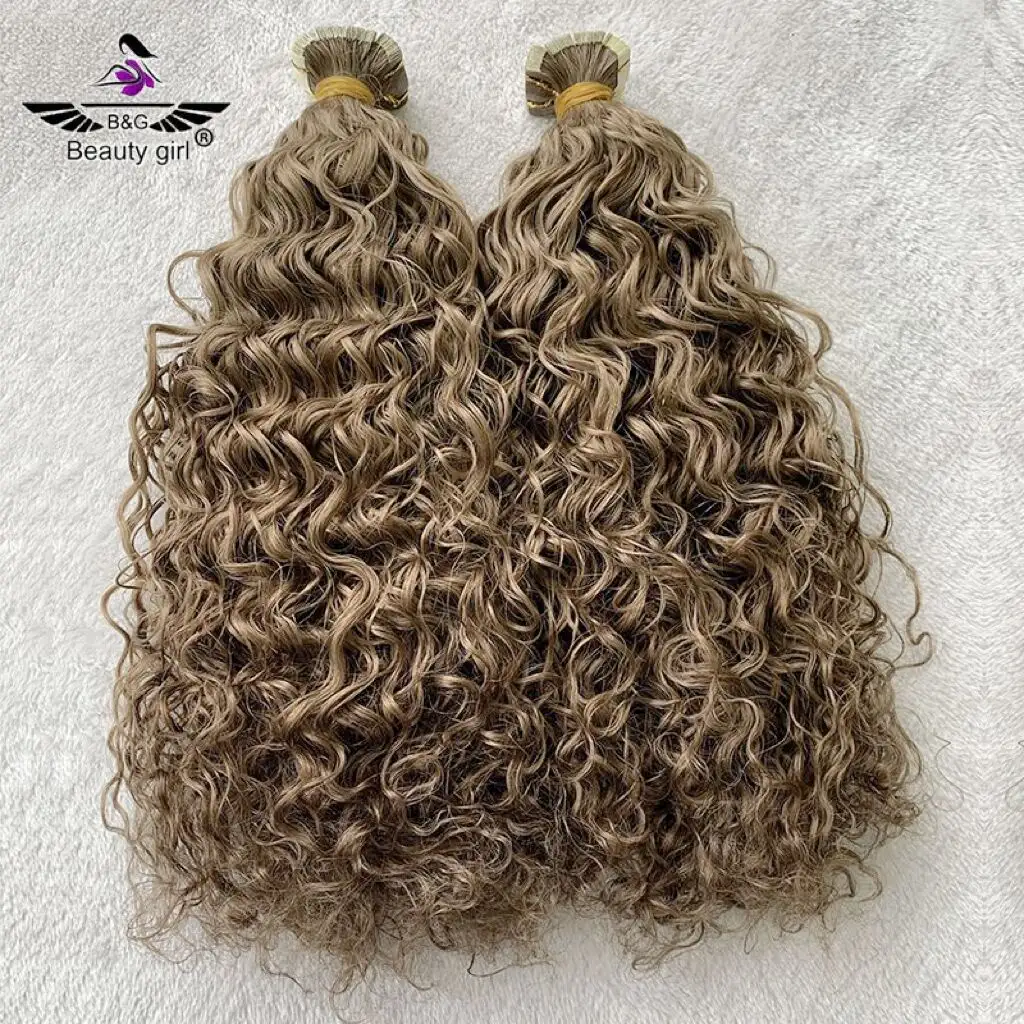 Fast shipping cheap price salon hot sale 100% russian human hair 30 inch afro kinky tape hair extensions light brown