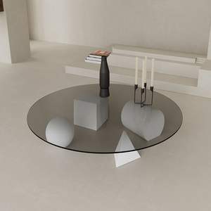 Mesa de Centro Redonda de Vidrio Templado con Base Geométrica de Hierro, Estilo Moderno y Minimalista para Sala de Estar - Product Image 3