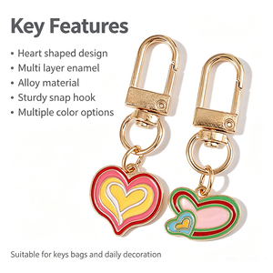 Porte-clés en métal émaillé multicouche en alliage personnalisé, design en forme de cœur, pendentif d'amour coloré pour clés de voiture, sac à dos, sac à main - Product Image 4