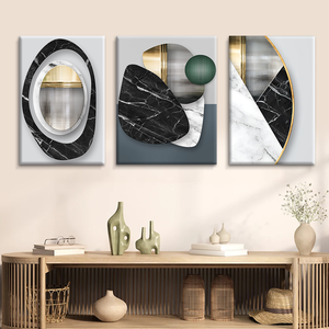 Peinture sur toile en polyester imprimée à l'aquarelle, art géométrique abstrait <span class=keywords><strong>moderne</strong></span>, combinaison de trois pièces, décoration murale pour la maison - Product Image 2