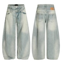 Wholesale Monkey Wash Streetwear Double Waist Denim Custom Vintage Cotton Hip Hop Trousers Loose High Quality Baggy Men's Jeans