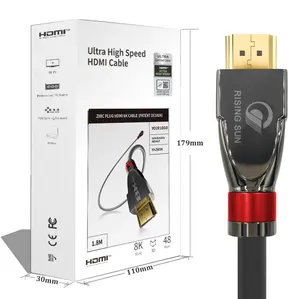 Cabo de dados 8k 2.1 cabo hdmi banhado a ouro 24k, 3d hd, cabo de hdmi 48gbps com ethernet