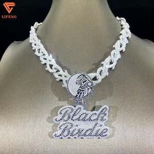 Collar con Nombre Personalizado de Plata de Ley 925 con Incrustaciones de Diamantes Negros <span class=keywords><strong>Moissanite</strong></span> VVS para Hombre, Estilo Hip Hop, Regalo con Baño de Rodio - Product Image 1