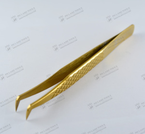 Pincettes à grand pointe pour Extension de cils, Volume russe, dorées, étiquettes privée, 75 degrés - Product Image 4
