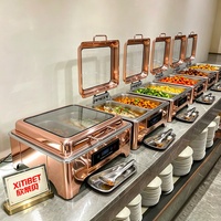 Chauffe-Plats Professionnel de Luxe en Acier Inoxydable Or Rose 6L avec Couvercle en Verre pour Buffets et Réceptions – Plat de Présentation Chauffant