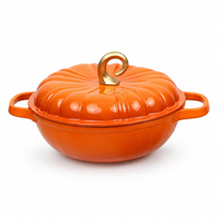 Lot de 11 casseroles et poêles en fonte émaillée 3 couleurs, motif citrouille, durables, certifiées BSCI, compatibles lave-vaisselle, multicouche