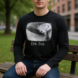 T-shirt a maniche lunghe Epic Fail nera con design grafico, abbigliamento casual da uomo - Product Image 3