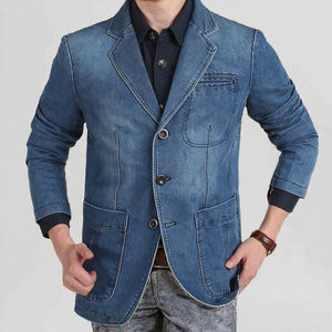 Veste décontractée pour homme 2024, coupe slim, manches longues, col boutonné, col rabattu, en denim et coton, nouvelles tendances pour le printemps, teinture unie - Product Image 2