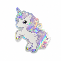 Autocollants personnalisés licorne anime, effet holographique, résistants aux UV, découpés, effet arc-en-ciel manga, vinyle PVC, créatures fantastiques