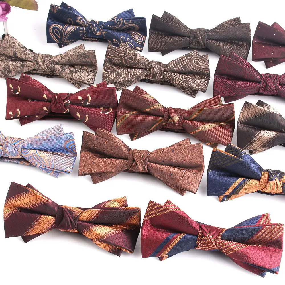 Шэнчжоу, мужской галстук-бабочка, красно-коричневый галстук-бабочка в шелковую полоску, галстук-бабочка ручной работы для вечеринки