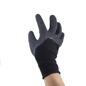 13G Đen Polyester Đen Latex Nhăn Ba Quý Tráng Kết Thúc Latex Nhúng Làm Việc Găng Tay Cá Nhân