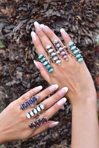 Handmade Purple Dahlia Turquoise Sterling Silver <b>Adjustable</b> <b>Ring</b> Natural Gemstone Jewelry for Women Wholesale - Product Image 6