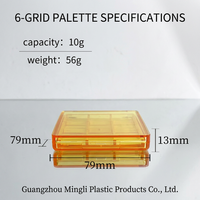 Palette de fards à paupières vide carrée 6 compartiments Série Ambre, étui compact de maquillage en plastique AS transparent, emballage de plateau à fards à paupières marque privée