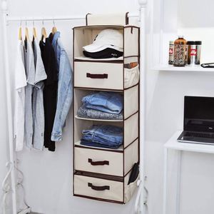 Sac de rangement en coton et lin multicouche, lavable, pliable, suspendu, pour sous-vêtements et vêtements, organisateur de placard - Product Image 5
