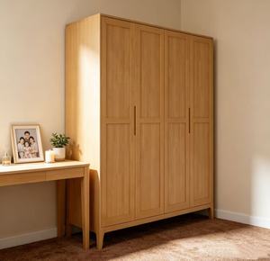 Armoire scandinave moderne en bois massif avec portes battantes style Shaker, meuble de rangement autoportant pour chambre à coucher - Product Image 3