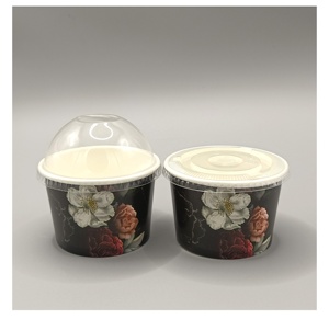 Gobelet en papier jetable personnalisé à paroi simple, imprimé logo rouge, noir et rose, avec couvercle dôme, pour crème glacée à emporter – Vente en gros - Product Image 6
