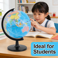 Globo Terráqueo Giratorio de Plástico Azul Clásico de 20 cm, Mapa Mundial HD, Adorno, Material Didáctico de Geografía para Estudiantes y Aulas