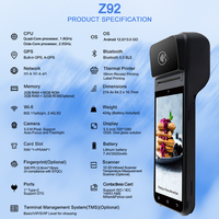 جهاز نقاط البيع المحمول Z92 مع تقنية NFC وبلوتوث وواي فاي و4G، يعمل بنظام أندرويد 14.0 و5G، مع طابعة حرارية 58 مم