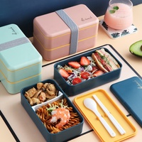 Boîte de rangement pour le déjeuner en PP recyclé Boîte à bento en plastique double couche avec compartiment à couverts Conteneurs pour le déjeuner