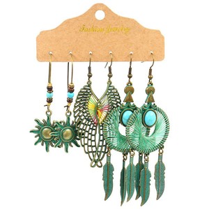 Fashion Jewelry Bohemian <b>Drop</b> Earrings Alloy Plant Design Women's Dangle Earrings Set Antique <b>Bronze</b> Plated - Product Image 5